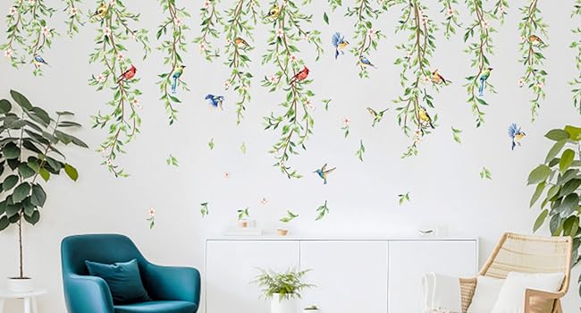 green hanging vines wall decals floral wall stickers summer plants