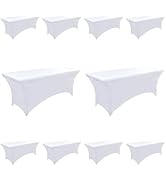 ZarzaaSik 10-Pack 6ft White Spandex Table Covers for Rectangle Standard Folding Tables - Wrinkle ...