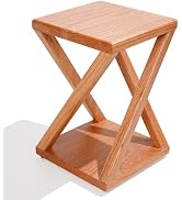 Dynamic-top American Red Oak Wood Side Table, Small Side Table for Small Spaces, Compact X-Frame ...