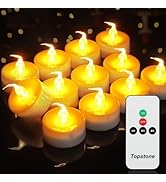 Topstone Led Candles with Remote and Timer,Warm Yellow Flameless Candles,Big Capacity Battery Ope...