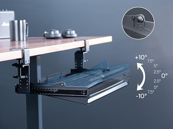 Clamp-on Height Adjustable Tilting Keyboard Tray