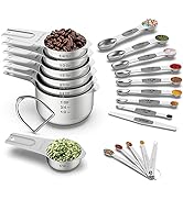 Measuring Cups and Magnetic Measuring Spoons Set, Wildone Stainless Steel 7 Measuring Cups, 8 Dou...