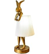 Willdoak LED Cordless Bunny Table Lamp - Rechargeable Resin Rabbit Desk Light with 5000mAh Batter...