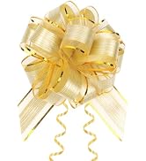JOYIT 10 Pack Large Pull Bows 6 Inch - Big Gold Bows for Gift Wrapping, Ribbon Pull Bows for Moth...