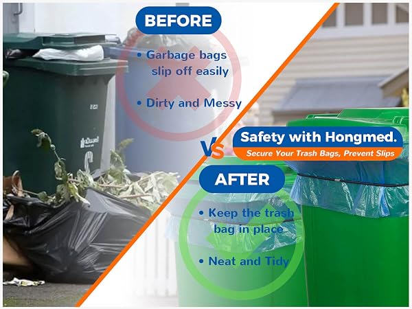 Safety with Hongmed trash can bands. secure your trash bags, prevent slips.