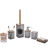 FNGJMJG Clear Gray Bathroom Accessories Set 6PCS,Bamboo Decor Bathroom Accessories Sets Complete,...