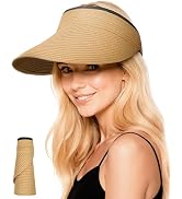 Senker Fashion Sun Hats Visor for Women, Straw Beach Hat Adjustable Wide Brim Ponytail Packable f...