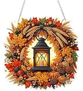 Eiflow Acrylic Diamond Art Hanging Kit for Adults Fall Wreath, DIY Diamonds Painting Door Hanger ...