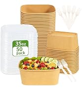 FEHHTO 50-Pack 35oz Meal Prep Containers Disposable Kraft Paper Bowls with Lids