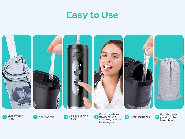 COSLUS Mini Water Flosser for Travel: Portable Compact Design, Cordless Oral Irrigator for Braces