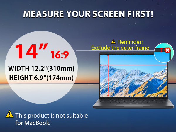 Laptop Privacy Screen 14 Inch 16:9 Aspect Ratio