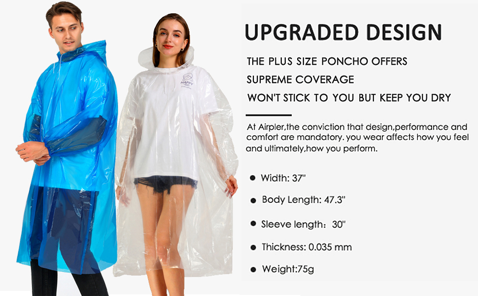 clear panchos rain hood long sleeves rain ponchos men women adults disposable emergency family pack