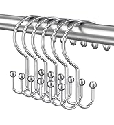 Bathway Shower Curtain Hooks Ring Chrome, 12 Pcs Double Sided Shower Hooks, Rust Proof Metal Show...