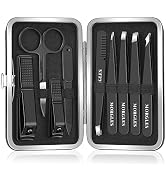 MORGLES Tweezers Set for Men 9 Pcs Nail Clipper Kit with Case for Grooming | 5 Tweezers, Clippers...