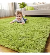 Grass Green Rugs for Bedroom, Fluffy Shag Area Rug 4x6 for Kids Room Living Room Baby Nursery Dec...