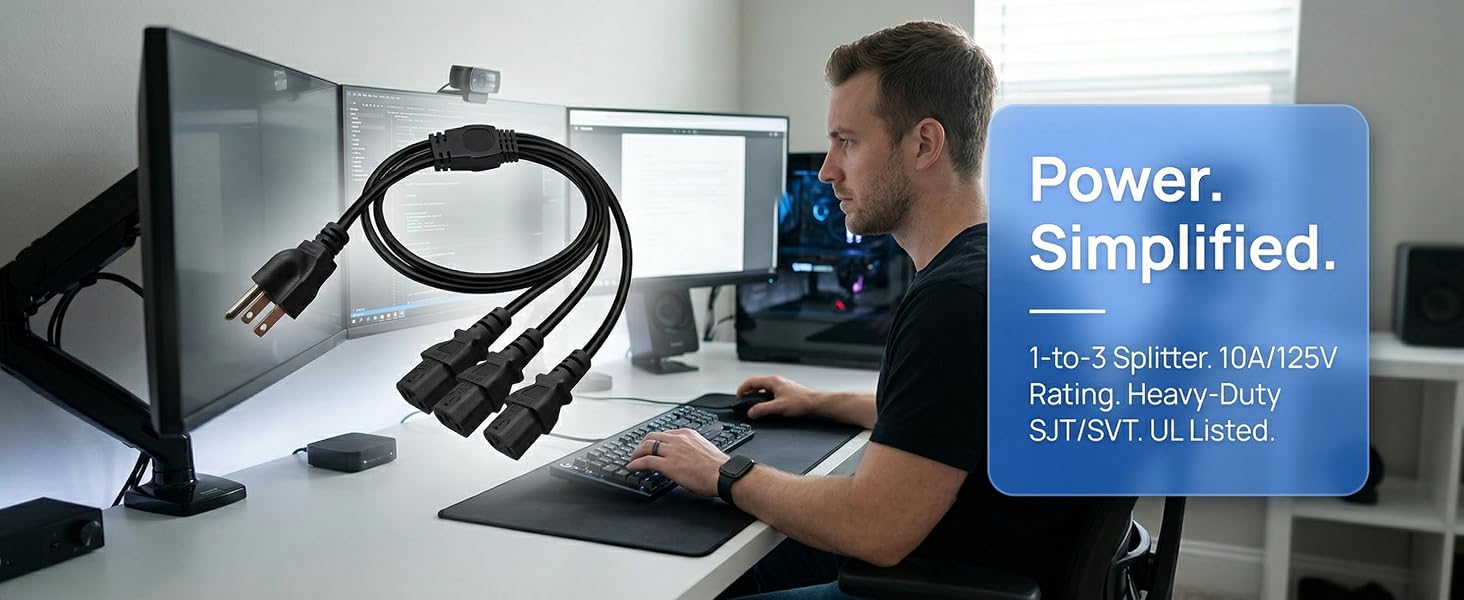 NEMA 5-15P to IEC320 3X C13 Y-Power Cable