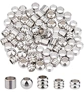 DICOSMETIC 80Pcs 5 Styles Antique Silver European Beads Large Hole Column Beads Stainless Steel B...