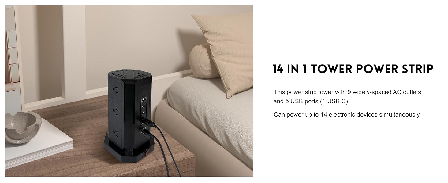 14 in 1 Power Strip Tower