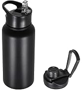 VQRRCKI 32 oz Insulated Water Bottle with Straw Lid & Wide Mouth Lids, Stainless Steel Sports Wat...