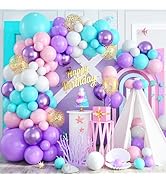 Purple Blue Balloon Arch Kit, Mermaid Balloon Garland, Teal Turquoise Macaron Pink Purple Metalli...