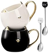 SOUJOY 2 Pack Cat Coffee Mug, 14 Oz Ceramic Cute Tea Milk Cup with Spoons for Women Girl Cat Love...