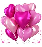 Pink Mixed Heart Balloons, 18 Inch 12 Pcs Hot Pink Foil Heart Balloons Light Pink Heart Shape Myl...