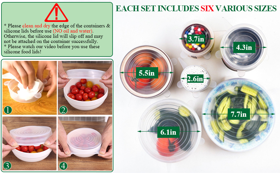 silicone lids for food storage; silicone bowl covers; silicone food lids; silicone stretch lids;