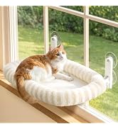 Zakkart Mellow Foldable Cat Window Perch, Upgraded Suction Cups (Beige, M) | Curtain-Friendly, Du...