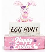 3 PCS Easter Table Decoration Wooden Rabbit – Rustic Wooden Bunny Sign Easter Decorations for Hom...