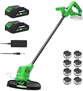 Cordless Weed Wacker 20V, 2×2.0Ah Battery Powered String Trimmer with Charger, 10-Inch Electric G...