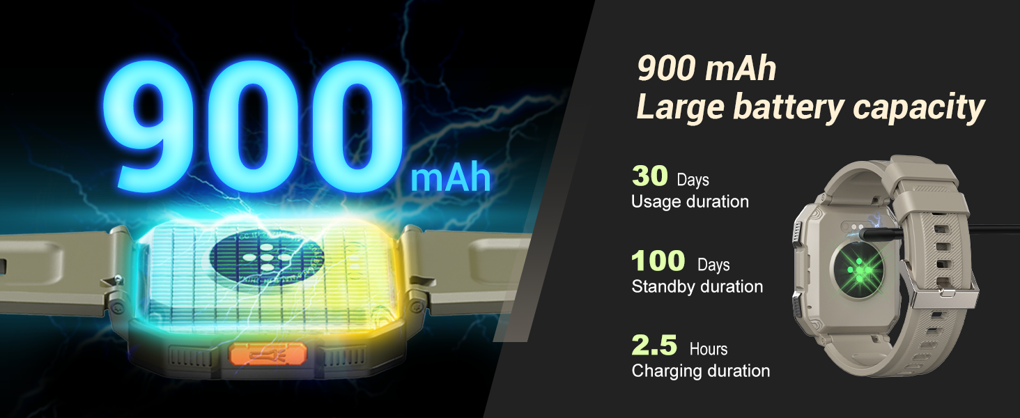 900 mAh Large battery capacity