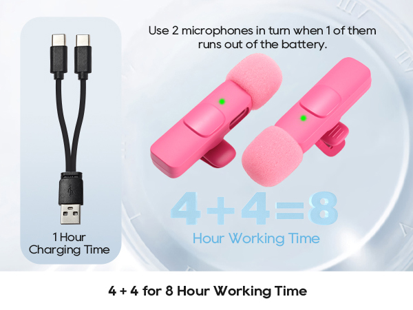 4 + 4 for 8 Hour Working Time and 1 Hour Charging Time with mic fast charging cable