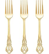 Joyido 150PCS Gold Plastic Forks - 8.1inch Gold Forks Disposable - Vintage Heavy Duty Dessert For...