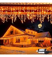 JMEXSUSS 400 LED Orange Icicle Lights Outdoor, 8 Modes Christmas Decorations Icicle Lights Outdoo...