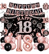 18th Birthday Decorations for Girls, Rose Gold Black Happy 18th Birthday Party Decorations, Happy...