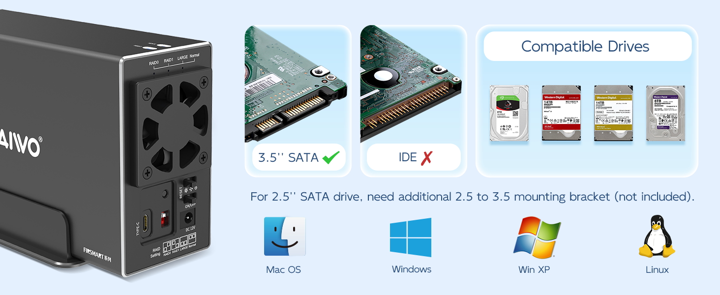 aluminium 2 bay hdd RAID hard drive enclosure with fan