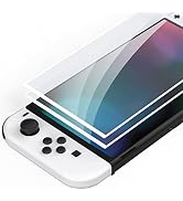 PlayVital White Border Tempered Glass Screen Protector for Nintendo Switch OLED, Anti-Scratch Tra...