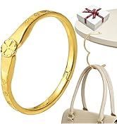 2-in-1 Purse Hook for Table, 18K Gold Plated Lucky Clover Pure Copper Bangle Bracelet, Anti-Slip ...