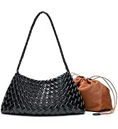 Small Woven Purse for Women, Vegan Leather Shoulder Bag, Slouchy Tote Bag with Inner Drawstring P...