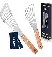 HOTEC 2pcs Stainless Steel Wooden Handle Fish Spatula, Metal Spatula Flipping Foods