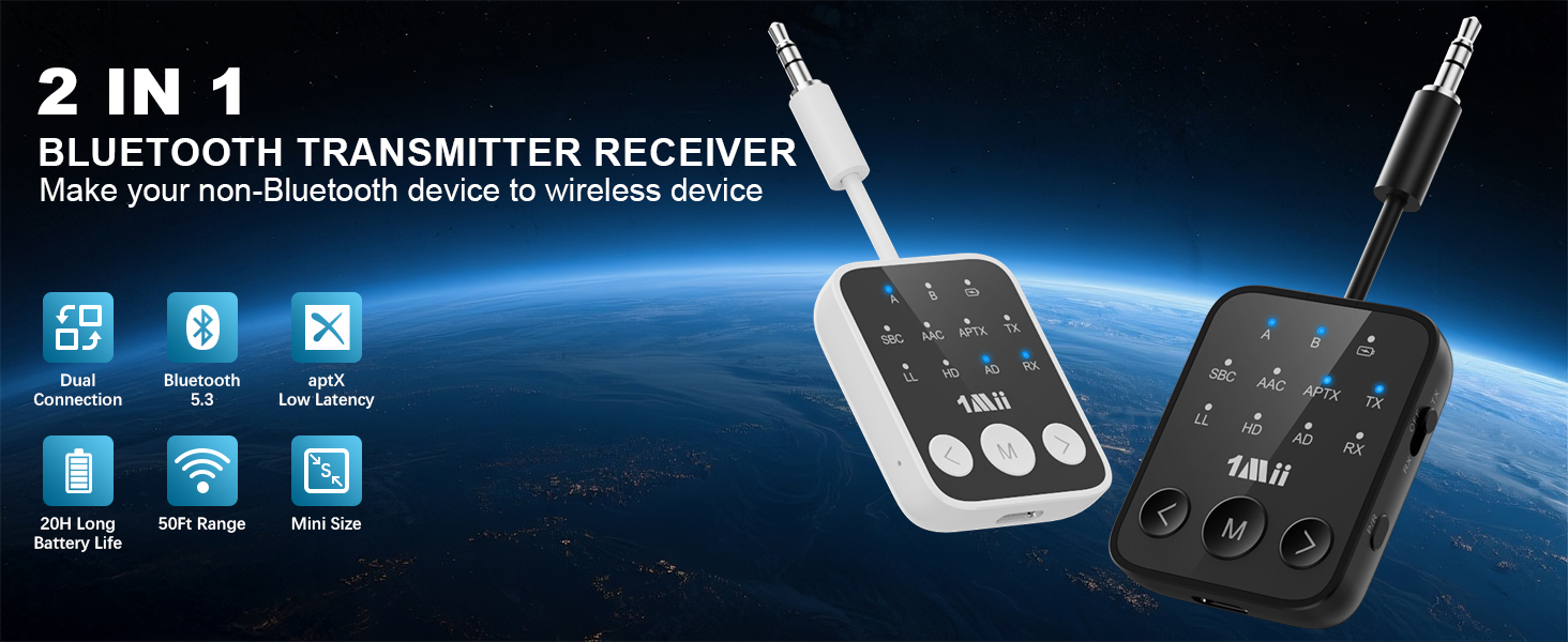 1mii bluetooth 5.3 transmitter receiver