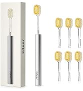 ZDEER Metal Handle Manual Toothbrush with 6 Replaceable Soft Bristle Heads, [Sensitive Gum Friend...