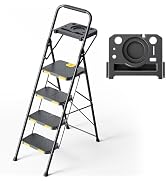 KINGRACK 4 Step Ladder with Tool Platform, Folding Step Stool with Wide Pedal, Safety Locking, St...