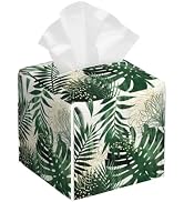 Exotic Palm Leaves Tissue Box Cover,Tissue Box Holder Square with Bottom Belt,Waterproof Leather ...