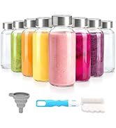 Zukro 8 oz Glass Water Bottles with Lids, Reusable Clear Juice Bottles With Stainless Steel Airti...
