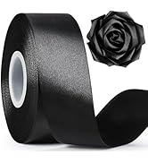 Mauproy 1-1/2 Inch Wide Black Satin Ribbon, 50 Yards Solid Polyester Fabric Ribbon for Roses Maki...