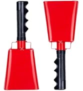 Steel Cowbell with Handle 8 Inch Cow Bells Noise Makers, 2 Pack Large Cowbells for Sporting Event...
