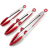 Kitchen Tongs for Cooking with Silicone Tips, 3 Size Serving Tongs, Red | 7"+9"+12", 3Pcs Food Gr...