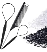 Topsy Tail Hair Tool Set by IKOCO - 400pcs Hair Bands, 2pcs Loop Styling Tools, Rat Tail Comb, (2...