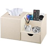 Nightstand Organizer with Tissue Holder,PU Leather Square Tissue Box Cover,Modern Facial Paper Or...